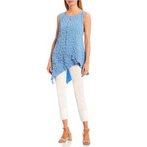 IC Collection Blue Pucker Lagenlook Sleeveless Tunic Tank Top XL Artsy Bubble